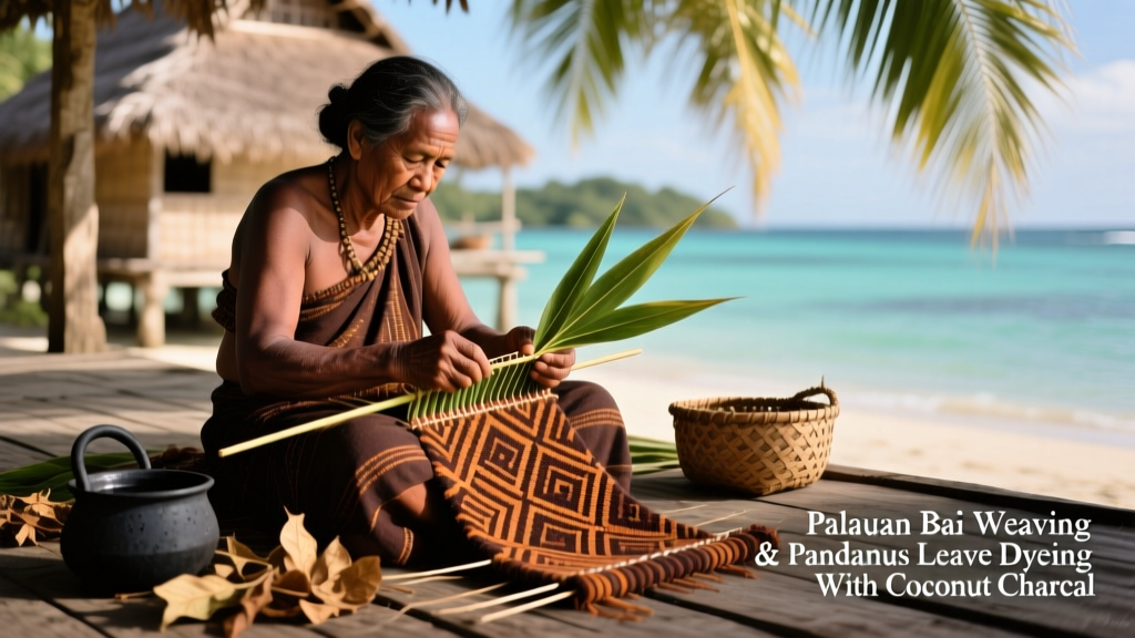 Palauan Bai Weaving And Pandanus Leaf Dyeing With Coconut Charcoal