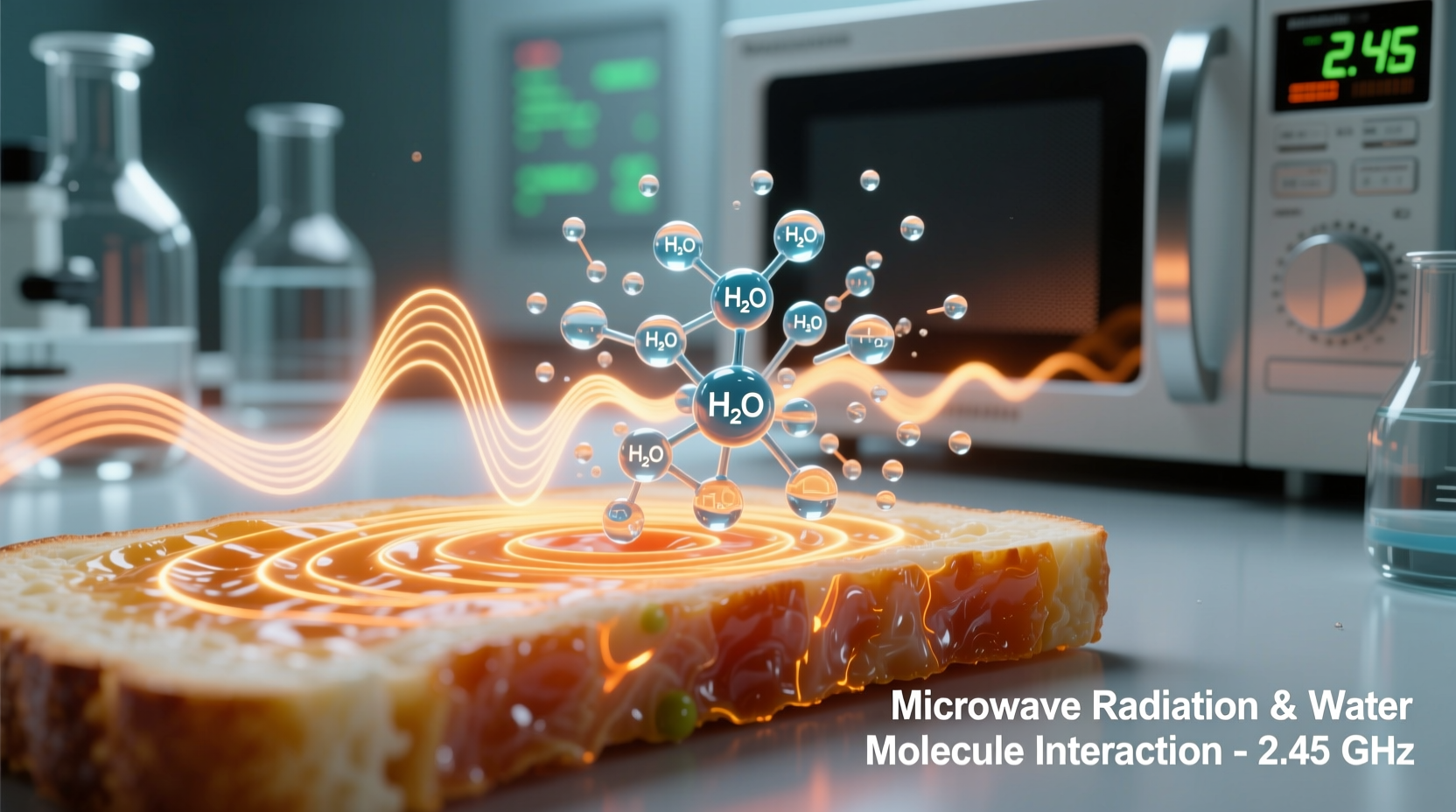 Microwave radiation interacting with water molecules in food