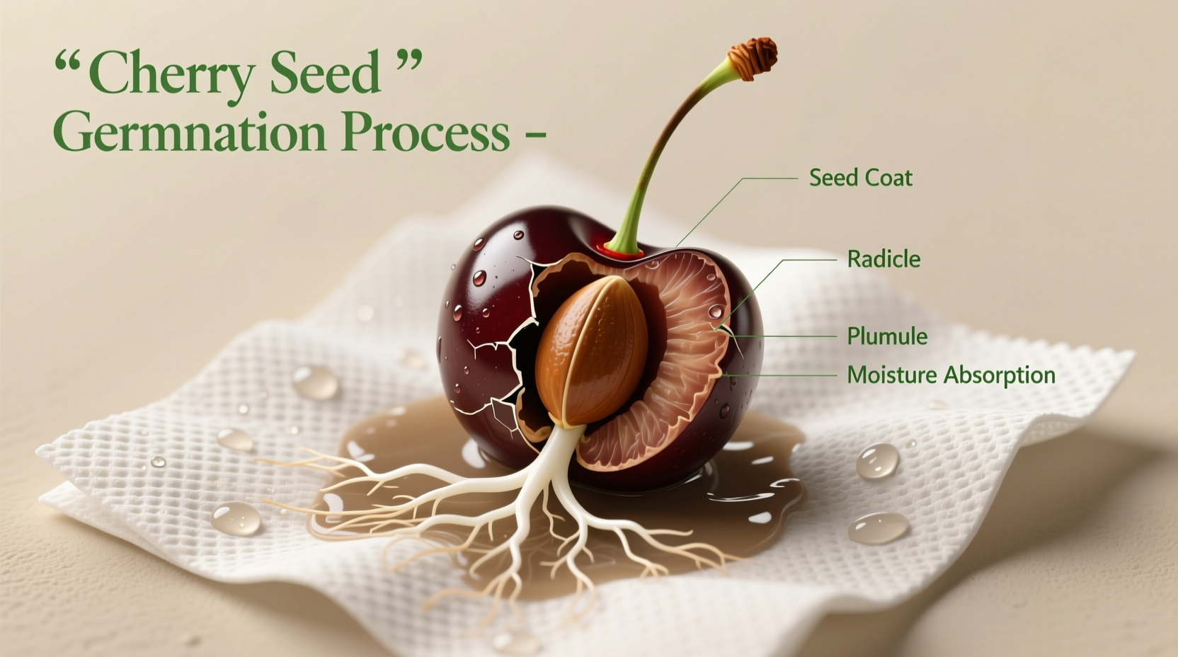 Cherry seed germination process in paper towel