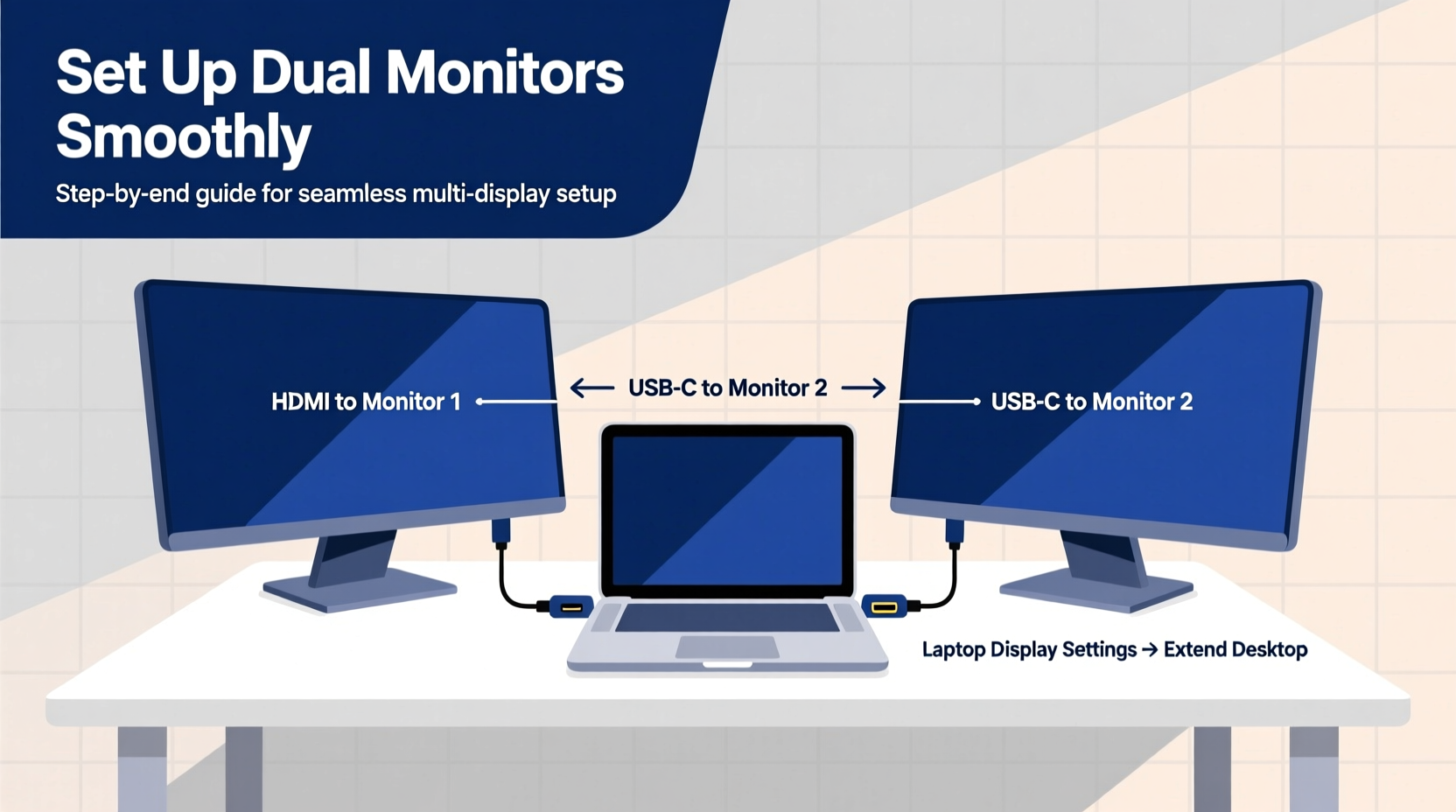 how to set up dual monitors with one laptop smoothly