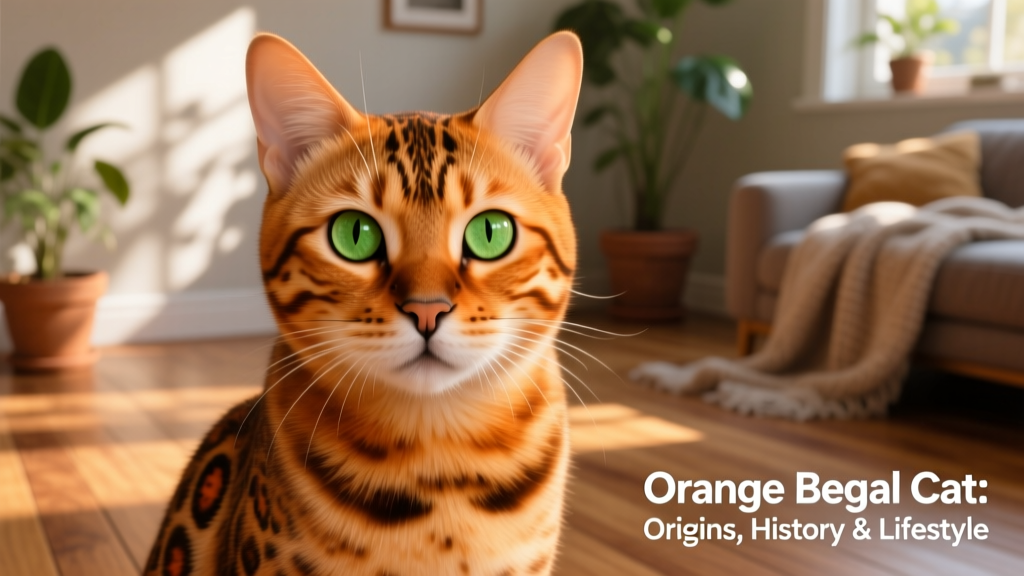 Close-up portrait of an orange-toned Bengal cat with vivid rosettes and alert green eyes
