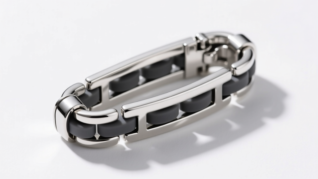 Top-down view of a sterling silver multi-strand slide clasp separator showing internal silicone friction grips on white background.