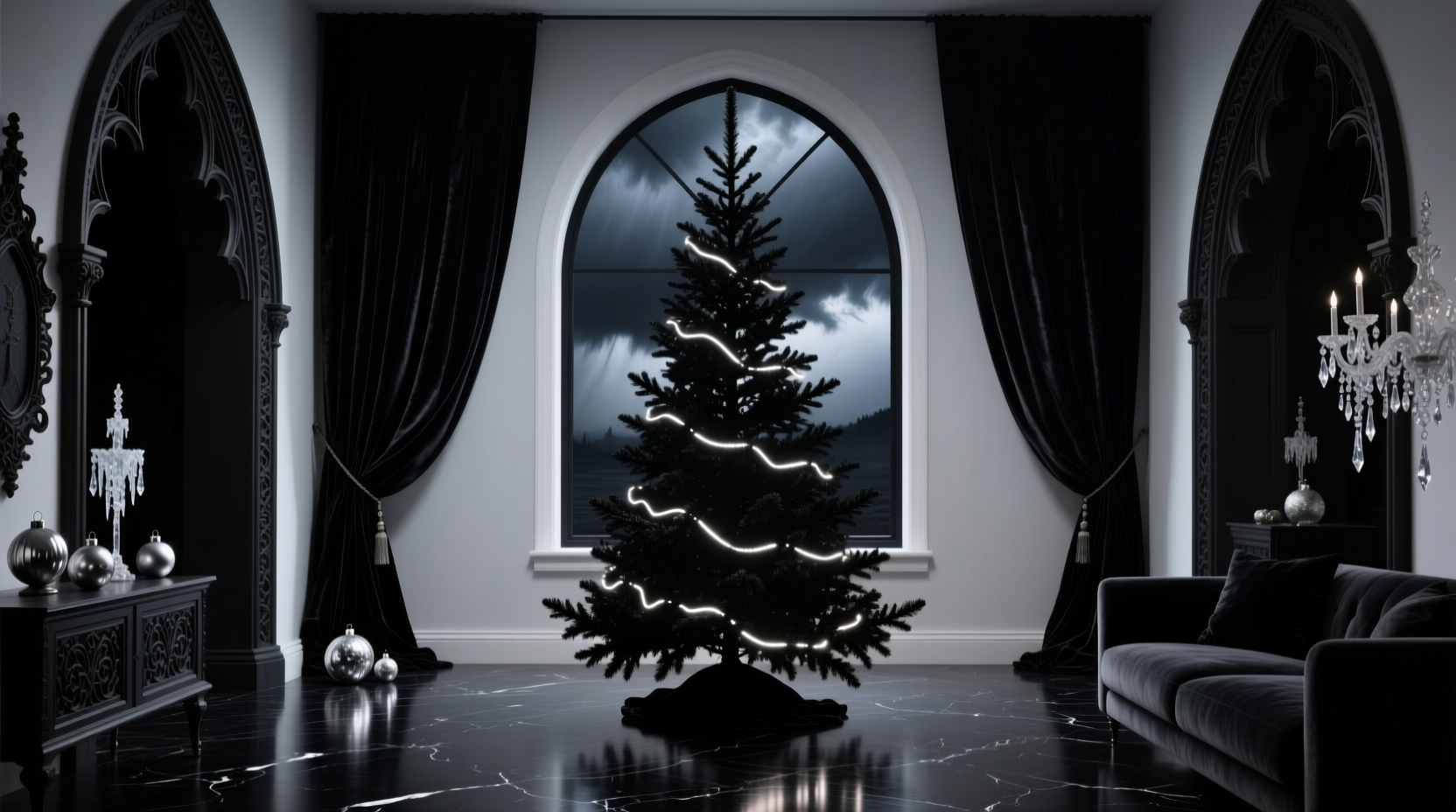 is the trend of black christmas trees growing in gothic and modern homes