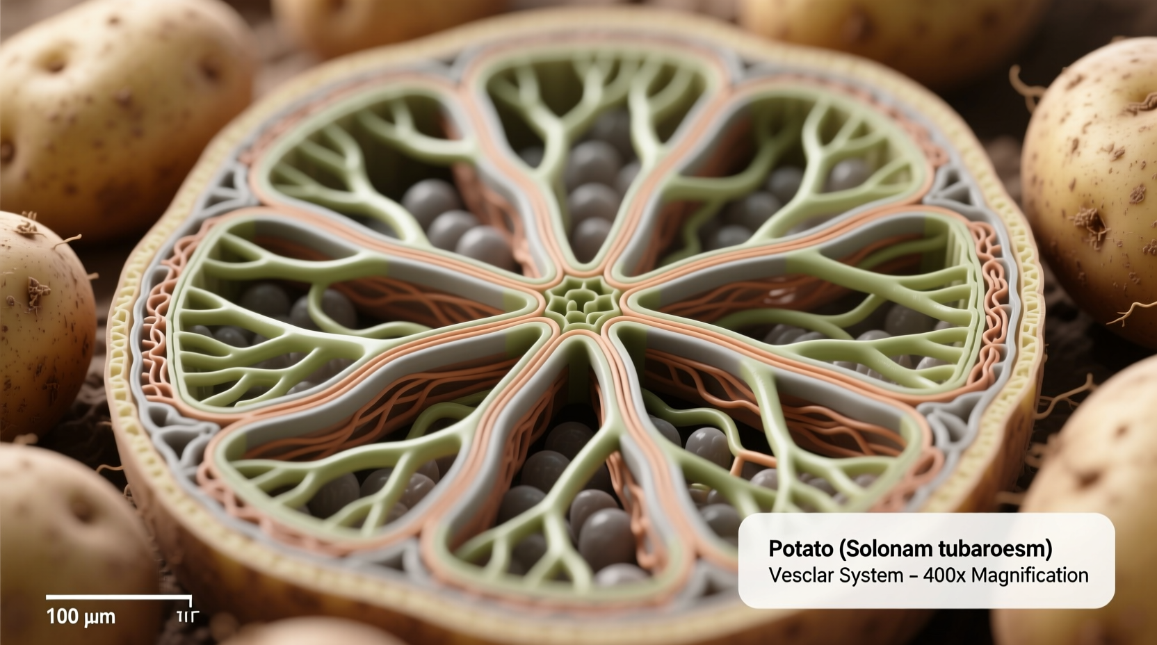 Microscopic view of potato vascular tissue structure