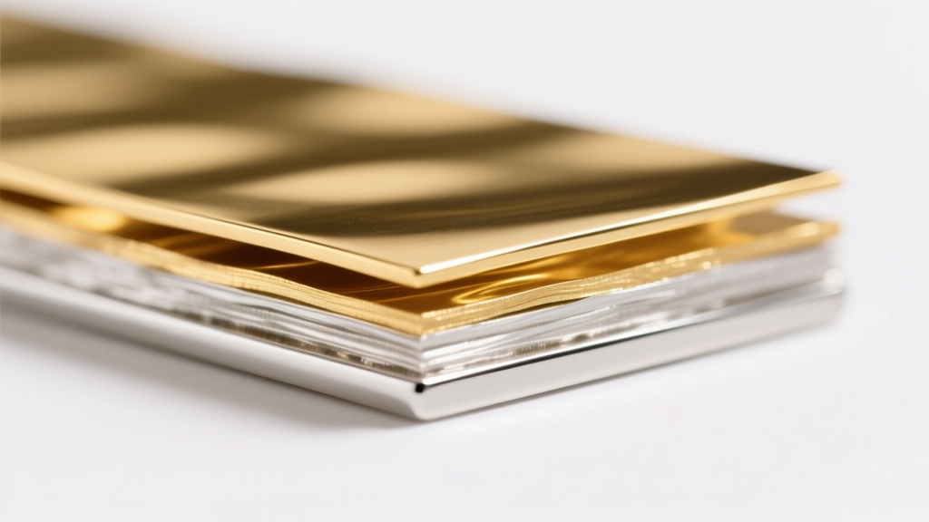 Macro cross-section photo showing a thick 2.5 micron gold vermeil layer over a sterling silver base, bright clean studio lighting.