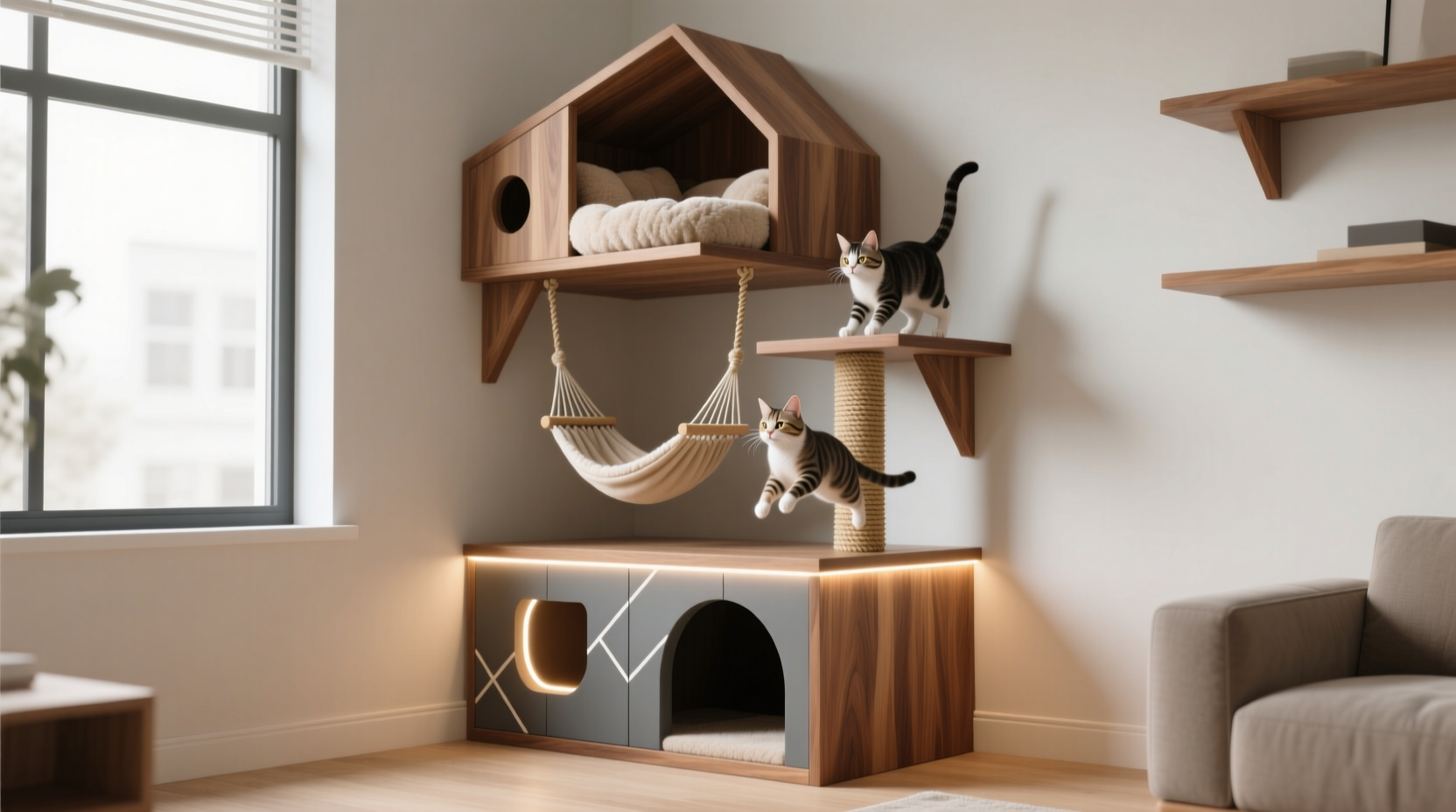 cat tree designs that fit in corners and save floor space