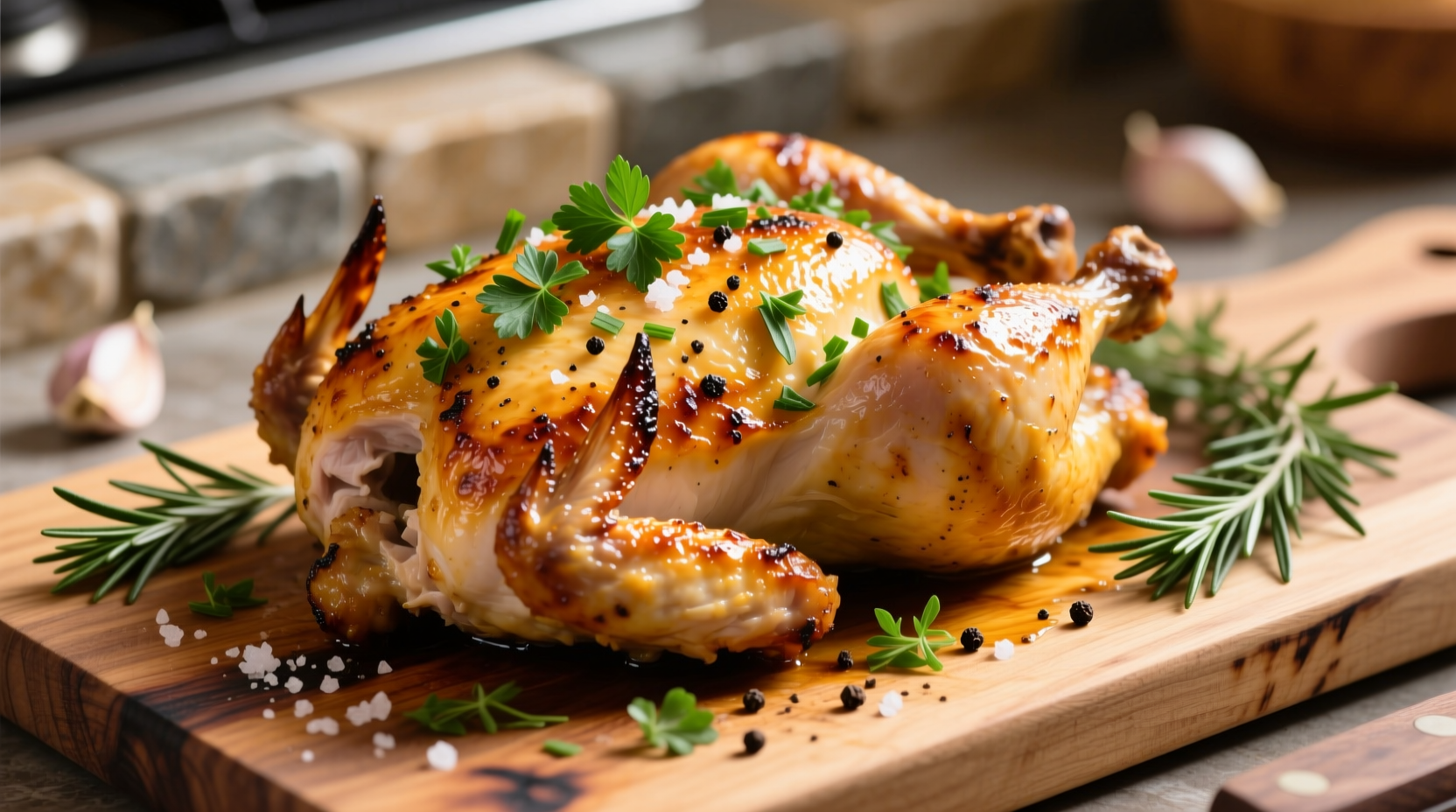 Perfectly golden garlic herb chicken breast with fresh herbs