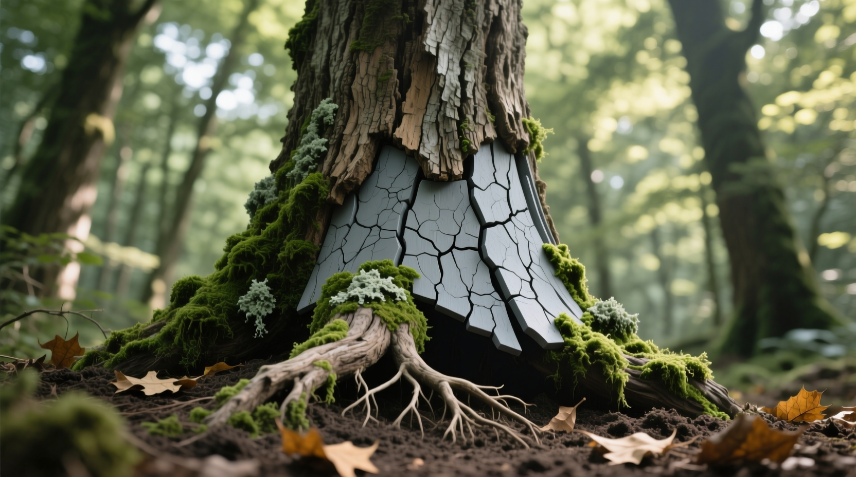 how to hide the base of an artificial tree to look like real bark