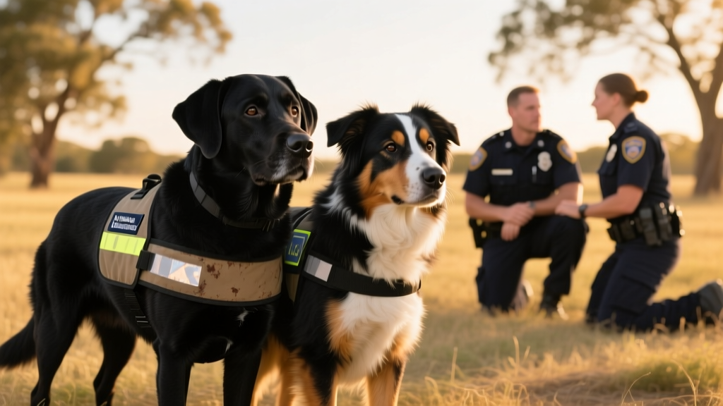 Black Lab and Australian Shepherd Team Up To Help First Responders Through Traumatic Events