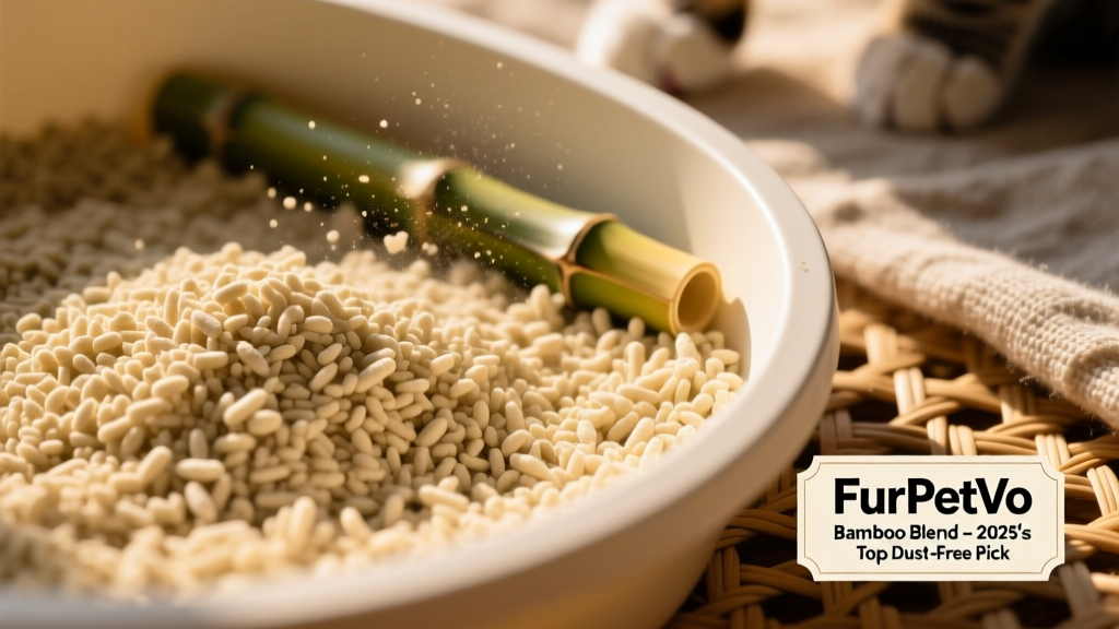 Close-up of FurPetVo Bamboo Blend litter showing fine, soft granules with no visible dust