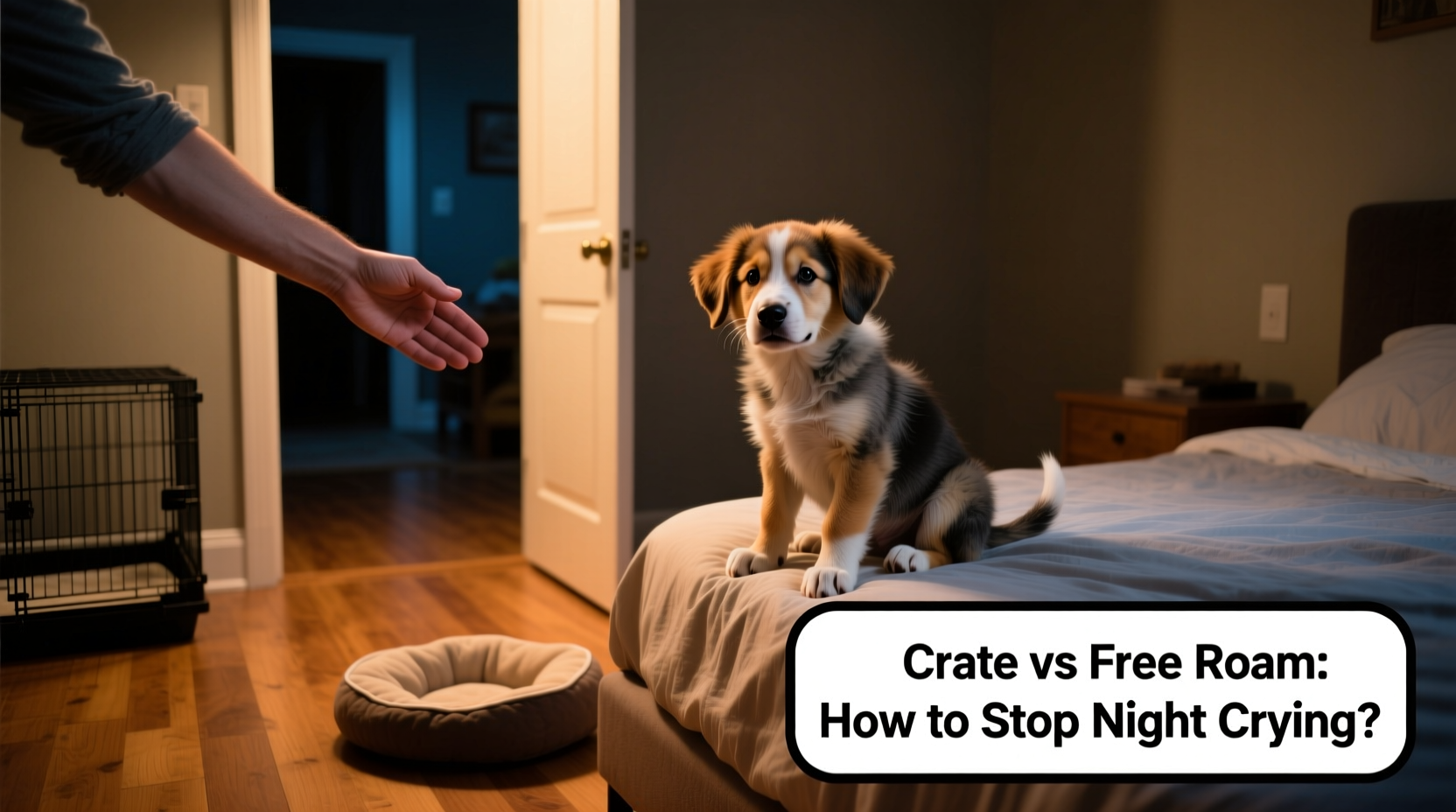 crate training vs free roam puppy how to stop the crying at night