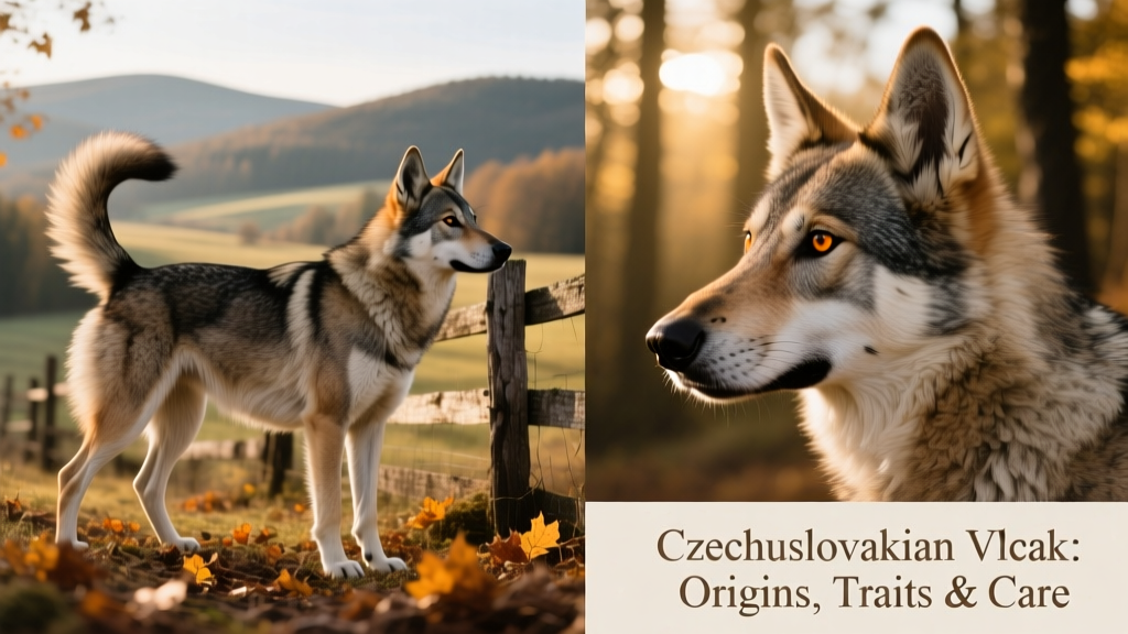 Side-by-side comparison showing the athletic build and wolf-like profile of a Czechoslovakian Wolfdog