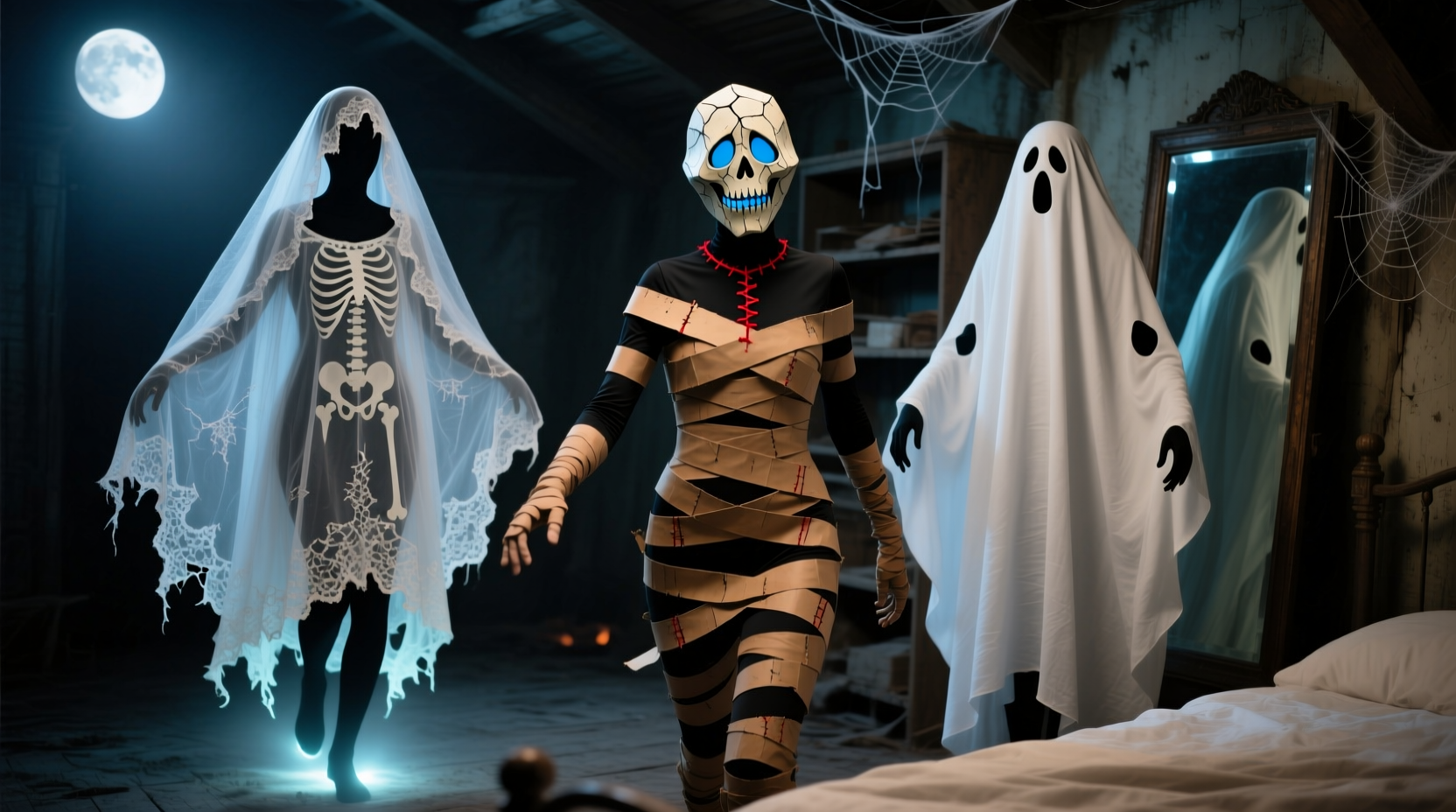 Three different DIY ghost costume styles for Halloween