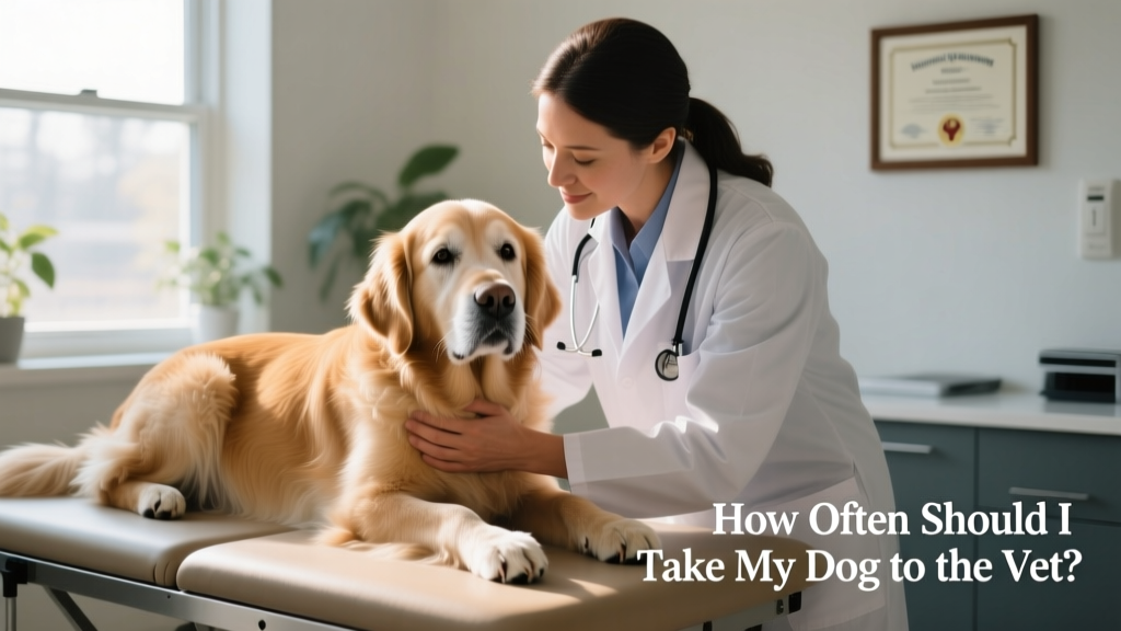 A veterinarian gently holding a senior dog during an examination.