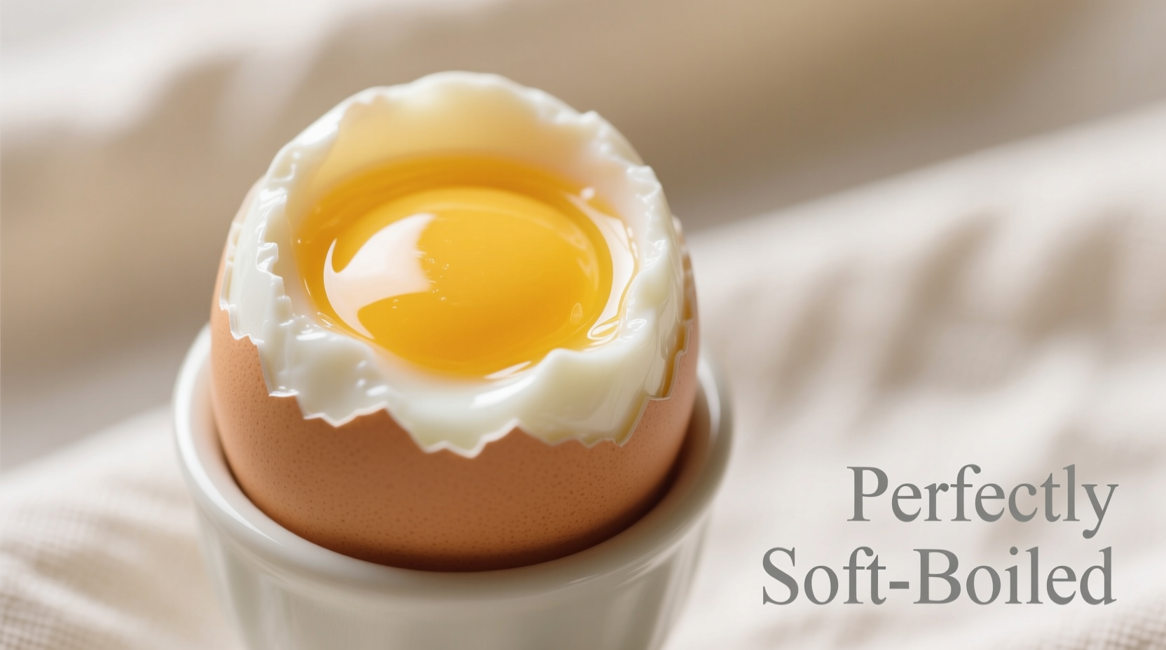Perfect soft-boiled egg in egg cup with runny yolk