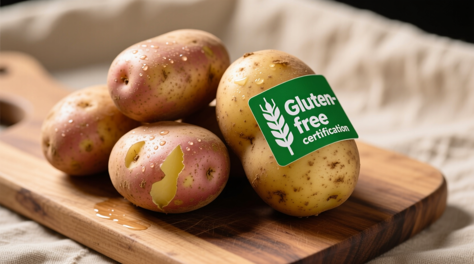 Fresh potatoes with gluten-free certification label