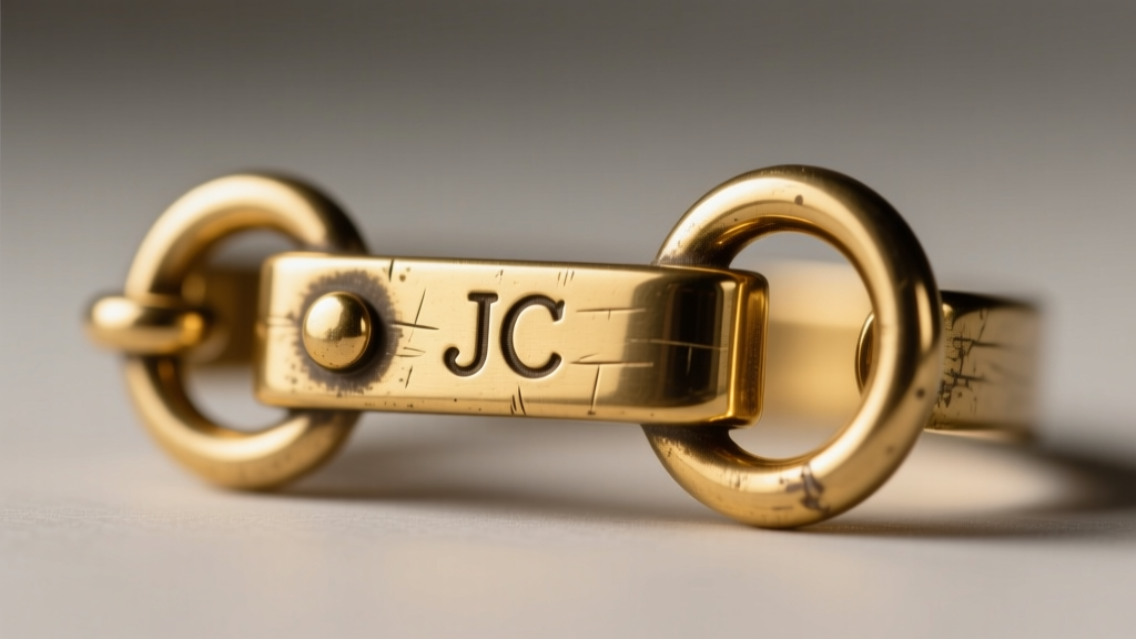 Macro shot of a vintage gold-plated brass jewelry clasp showing a tiny stamped JC hallmark and a 4mm soldered jump ring