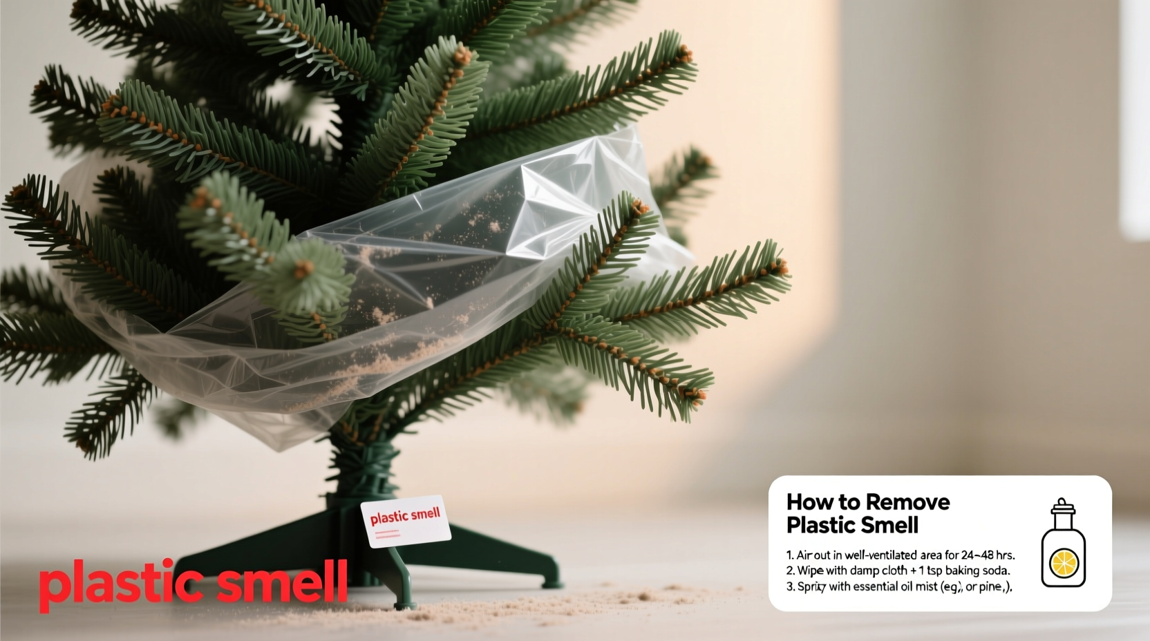 why does my artificial christmas tree smell like plastic and how to remove it