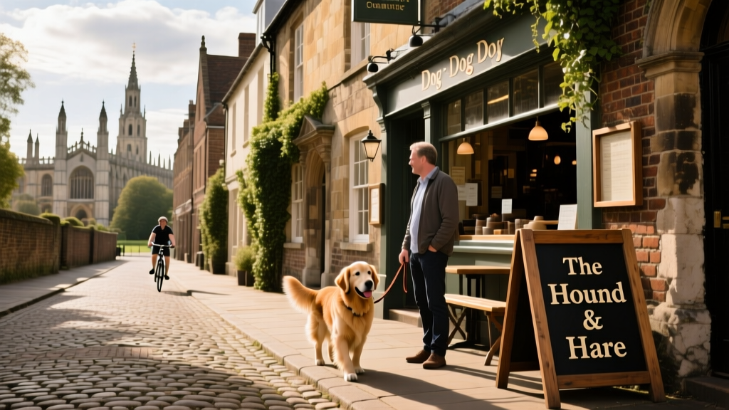 A quiet, cobbled street in central Cambridge with historic buildings
