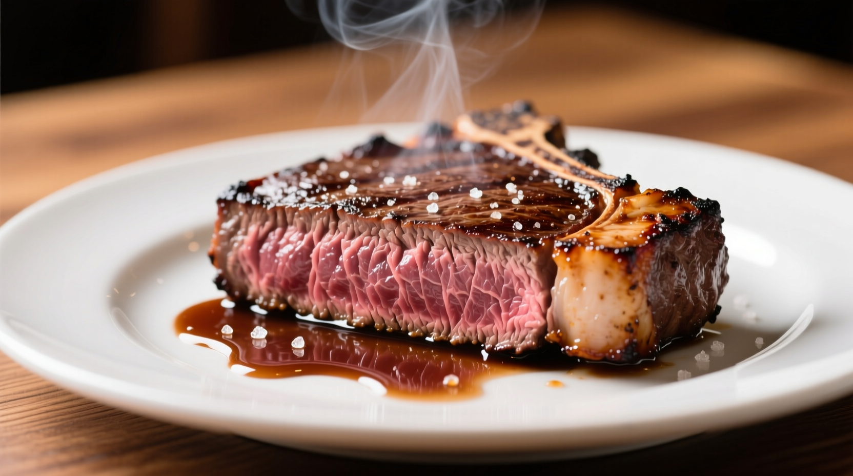Perfectly cooked NY strip steak with crust and juices