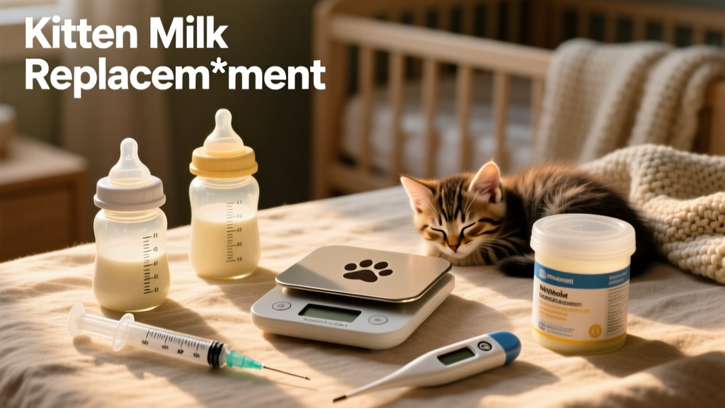 Organized setup of bottle-feeding supplies: bottles, syringe, thermometer, scale, and formula container