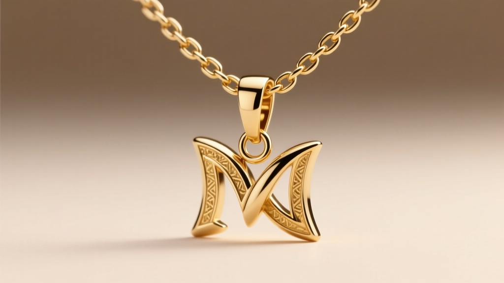 Delicate 14k gold box chain threading through the hidden bail of an M pendant, highlighting the secure jump ring connection point