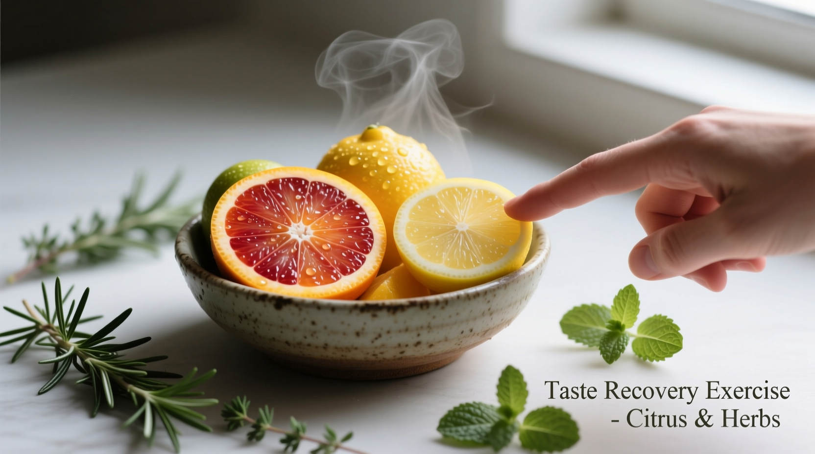 Taste recovery exercises with citrus and herbs