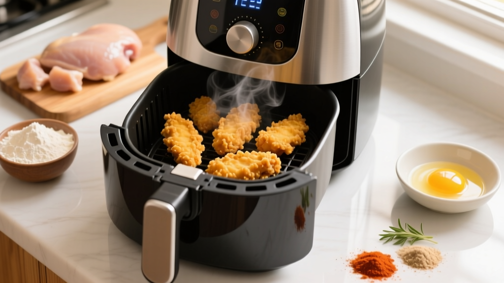 Crispy Flour-Coated Chicken Fingers in Air Fryer