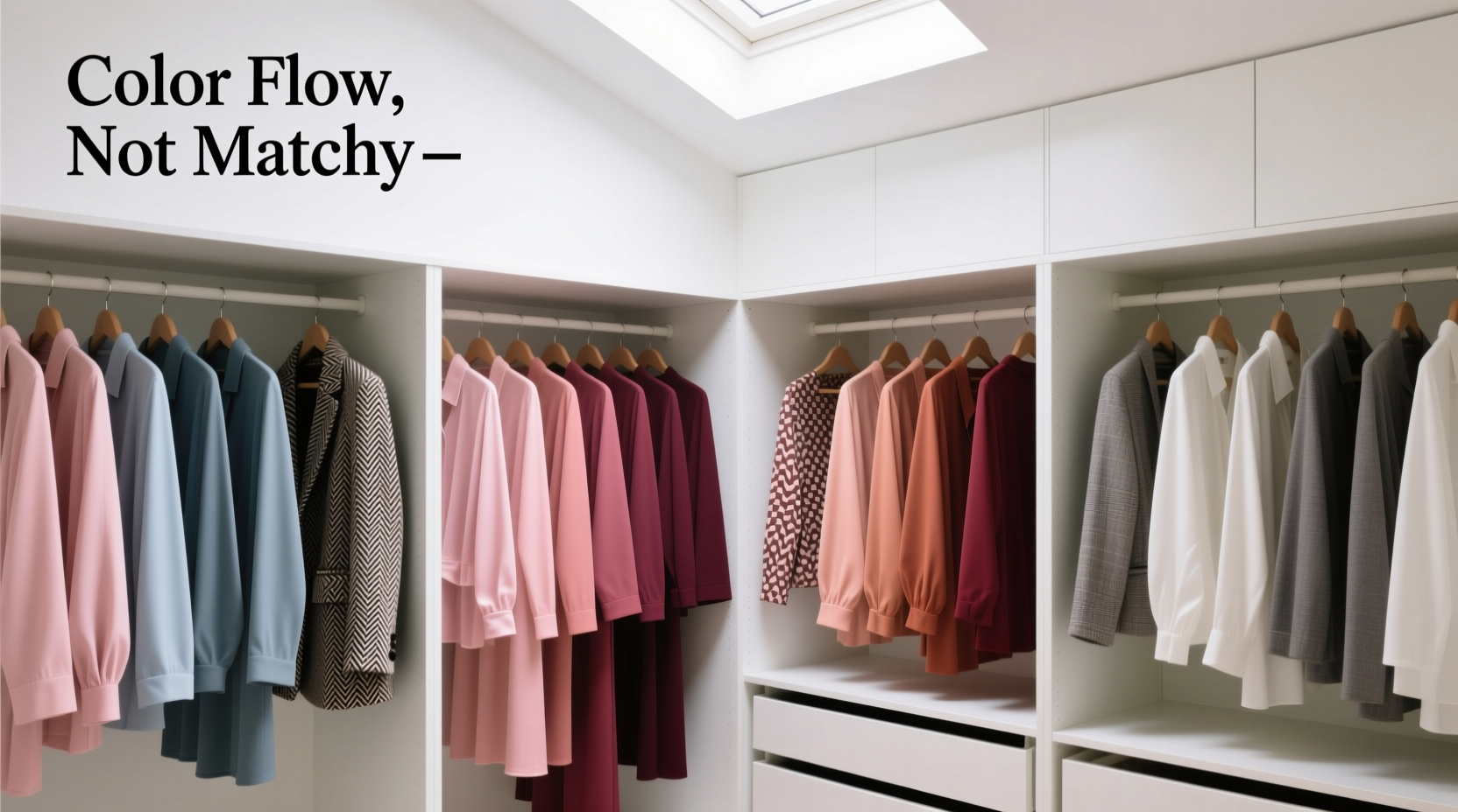 how to organize your closet by color without making it look too matchy