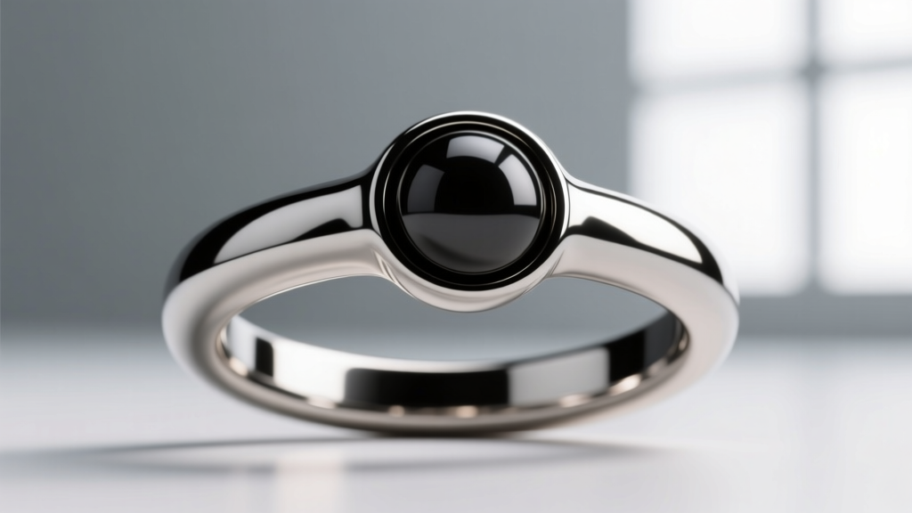 Macro view of an 18-gauge black niobium captive bead ring, showing the precise tension fit of the bead within the hoop ends.