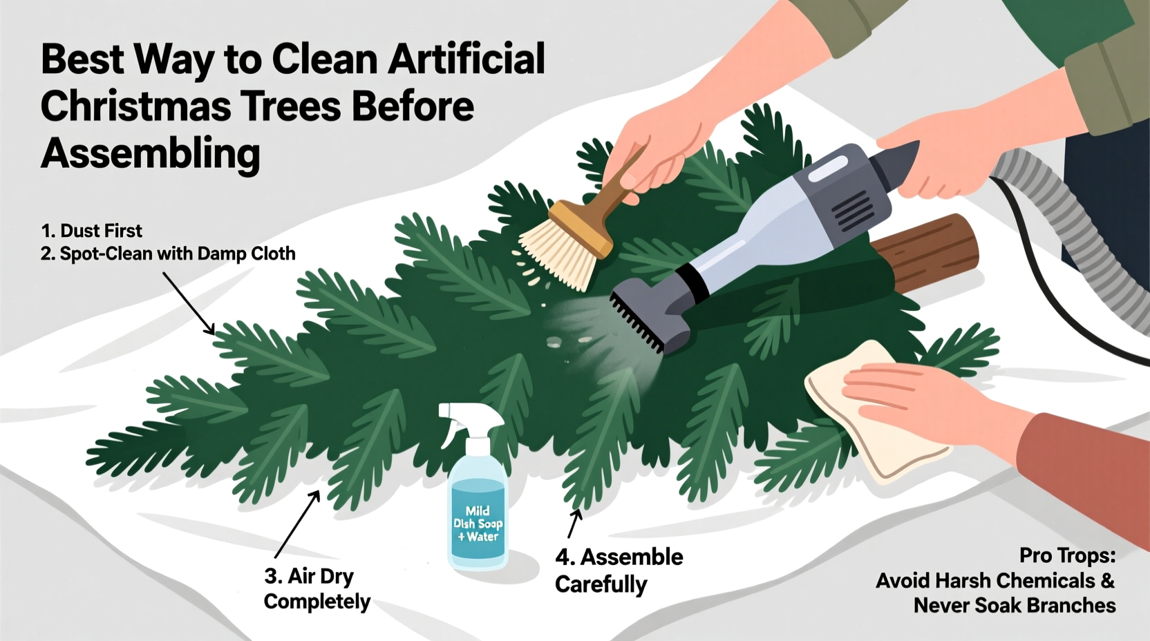 best way to clean artificial christmas trees before assembling