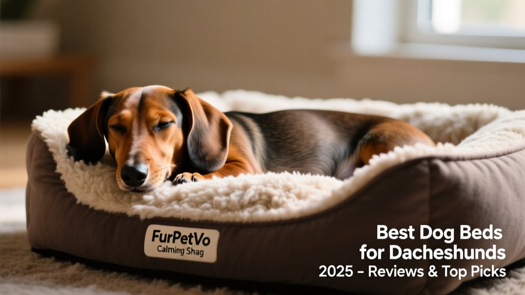 Close-up of a dachshund resting peacefully in the FurPetVo Calming Shag Bed, showing the soft texture and low-profile rim