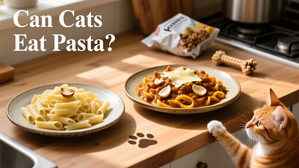 Side-by-side comparison: plain boiled pasta versus a rich, saucy pasta dish with visible garlic and cheese