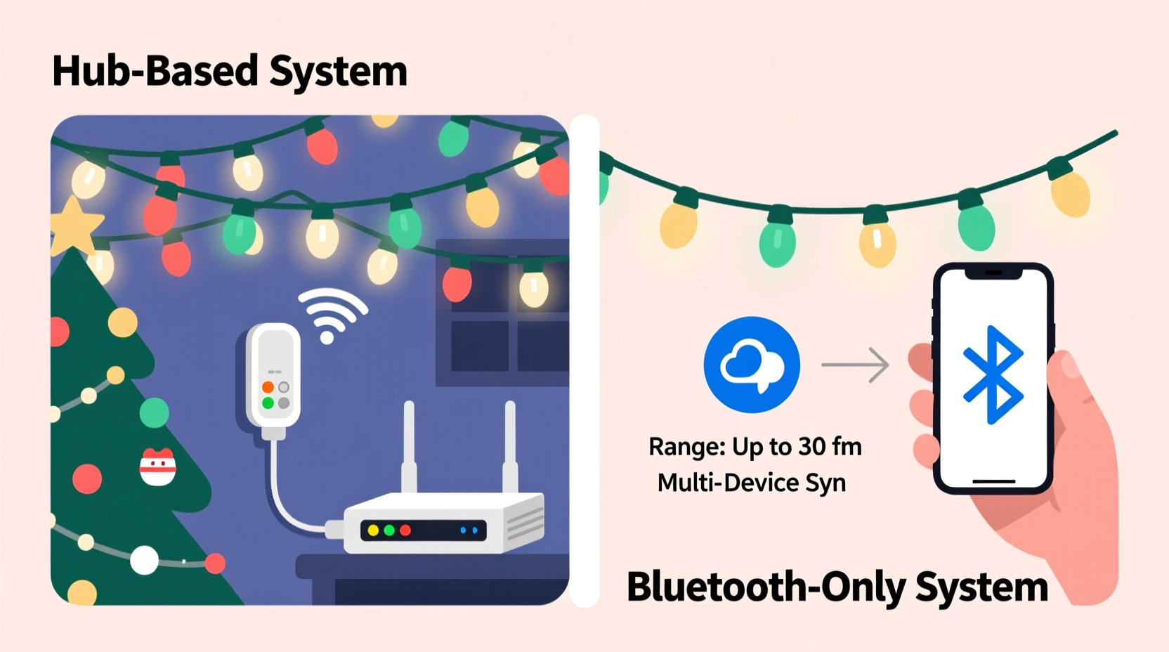 why do some smart christmas lights require a hub while others work via bluetooth only