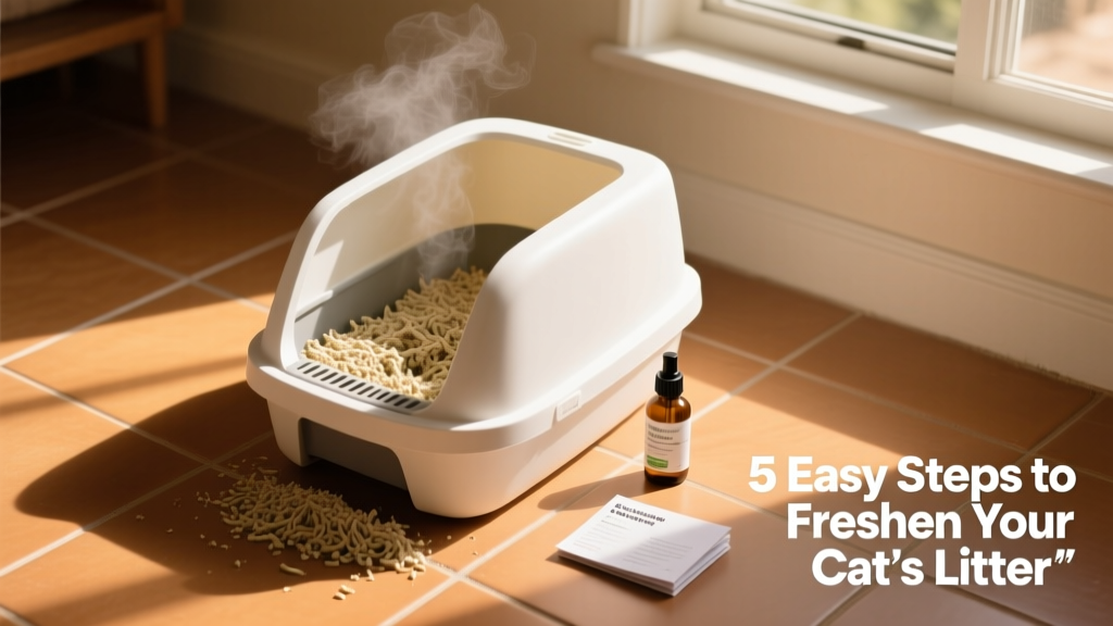 Clean white litter box sitting on a tiled floor, ready for fresh litter and deodorizer