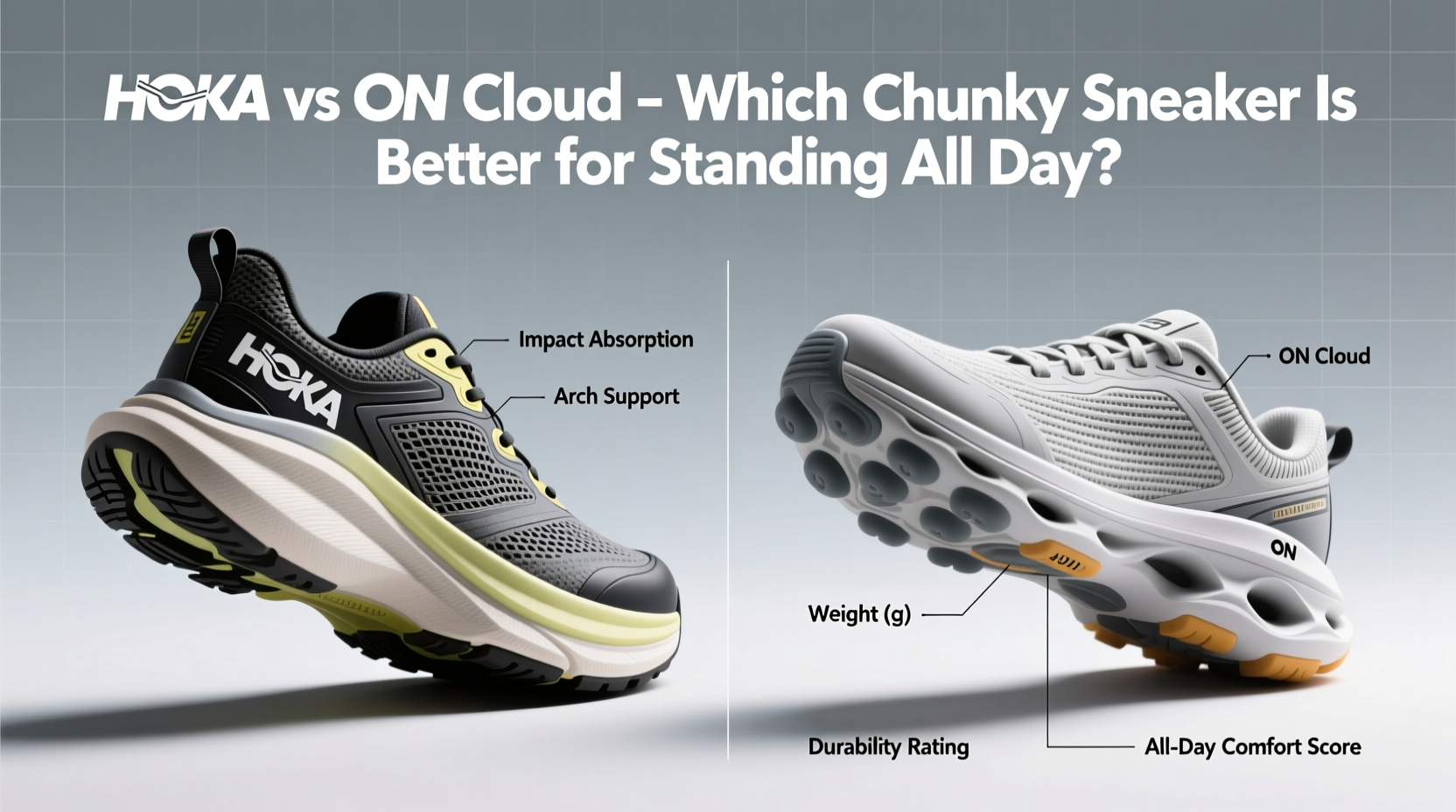 hoka vs on cloud which chunky sneaker is actually better for standing all day