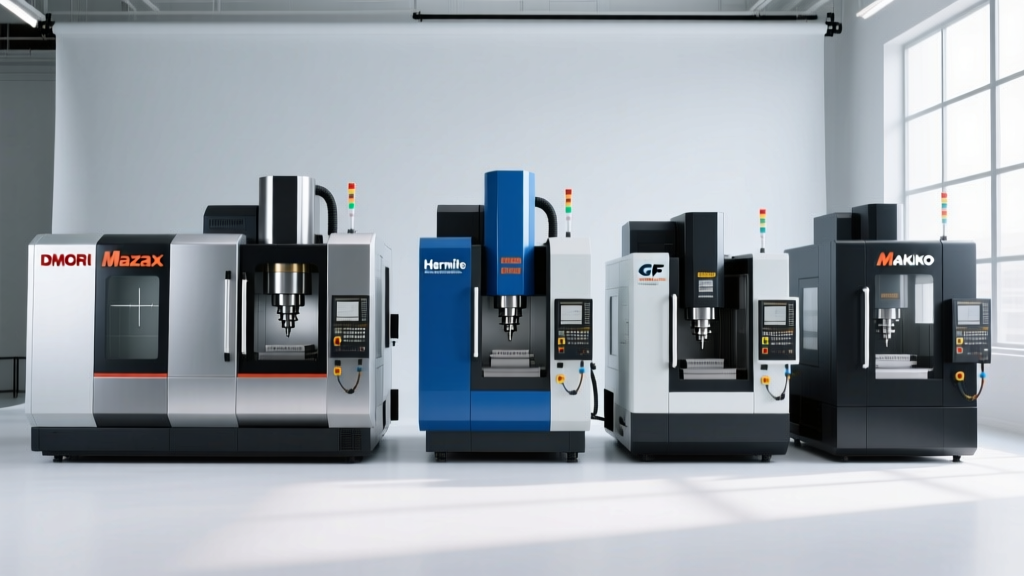 Comparison of five-axis CNC machining centres from DMG MORI Mazak Hermle GF Machining Solutions and Makino showing spindle and axis specifications