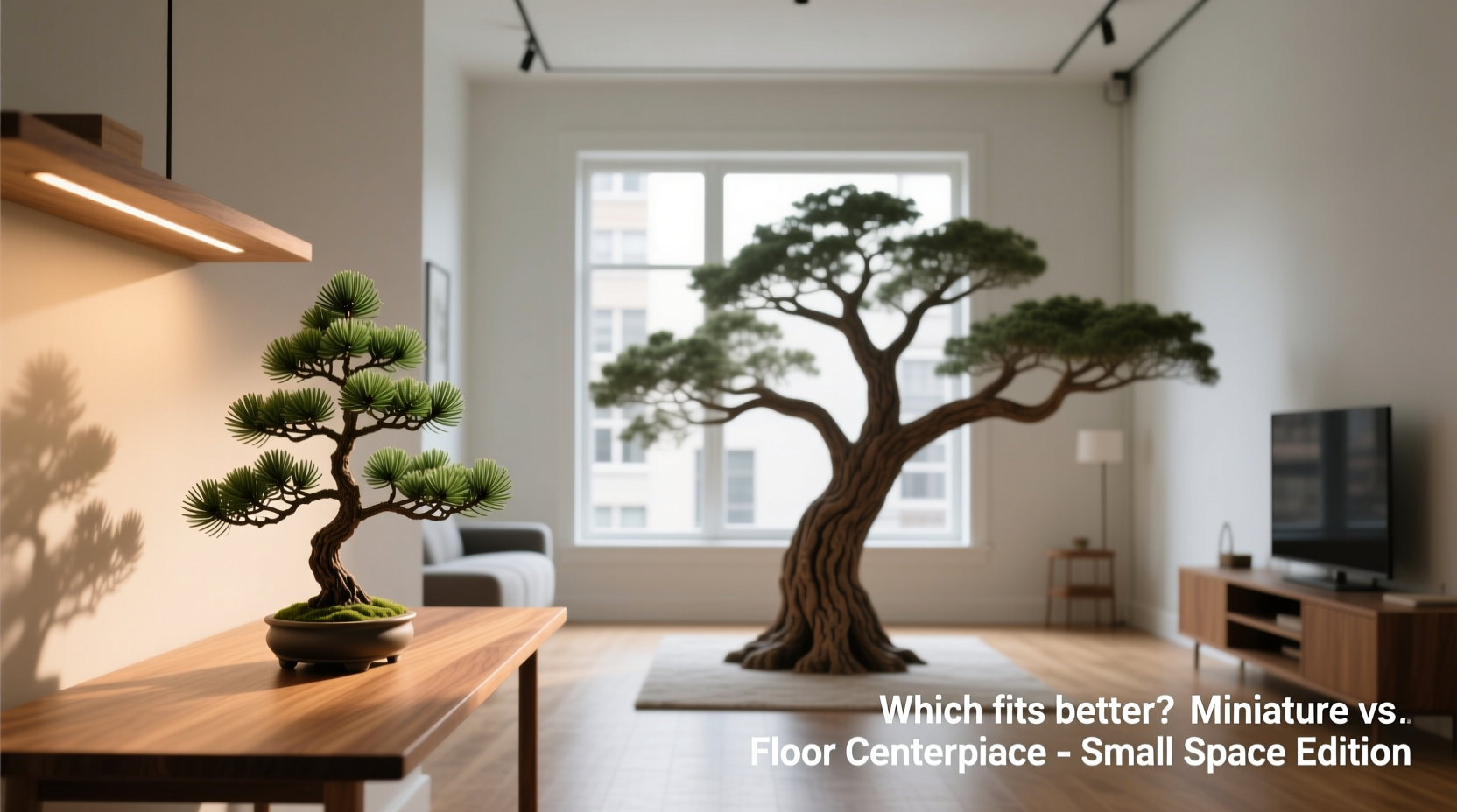 miniature tabletop tree vs floor centerpiece which works better in small spaces