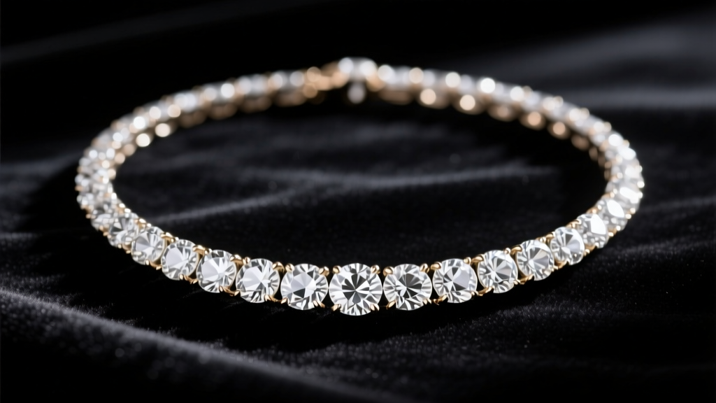 Diamond riviere necklace on dark velvet, lit to highlight the brilliant cut facets and vintage collet settings in sharp detail