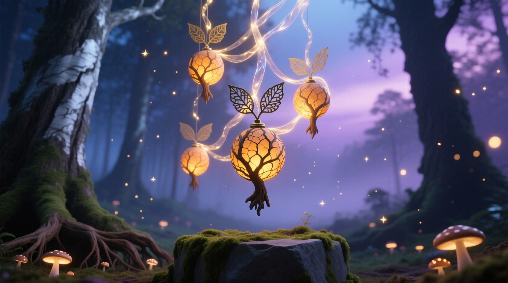 how to create an invisible support system for floating tree ornaments