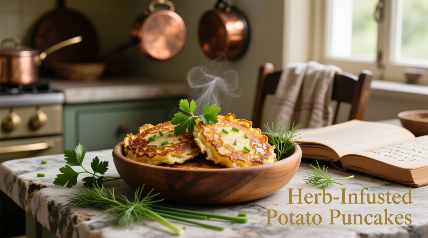 Golden brown mashed potato pancakes with herbs