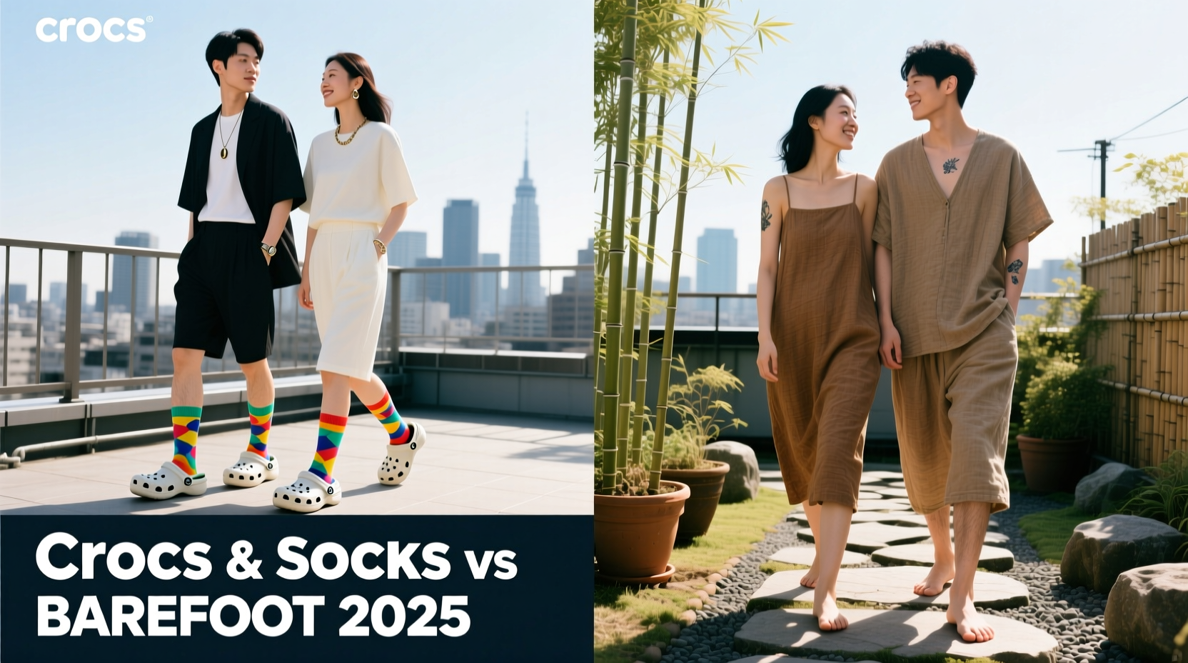 crocs with socks vs barefoot styling trends for 2025