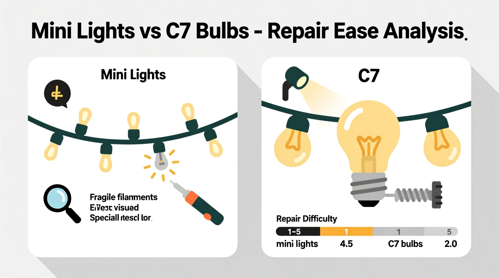 mini lights vs c7 bulbs which is easier to repair when one goes out