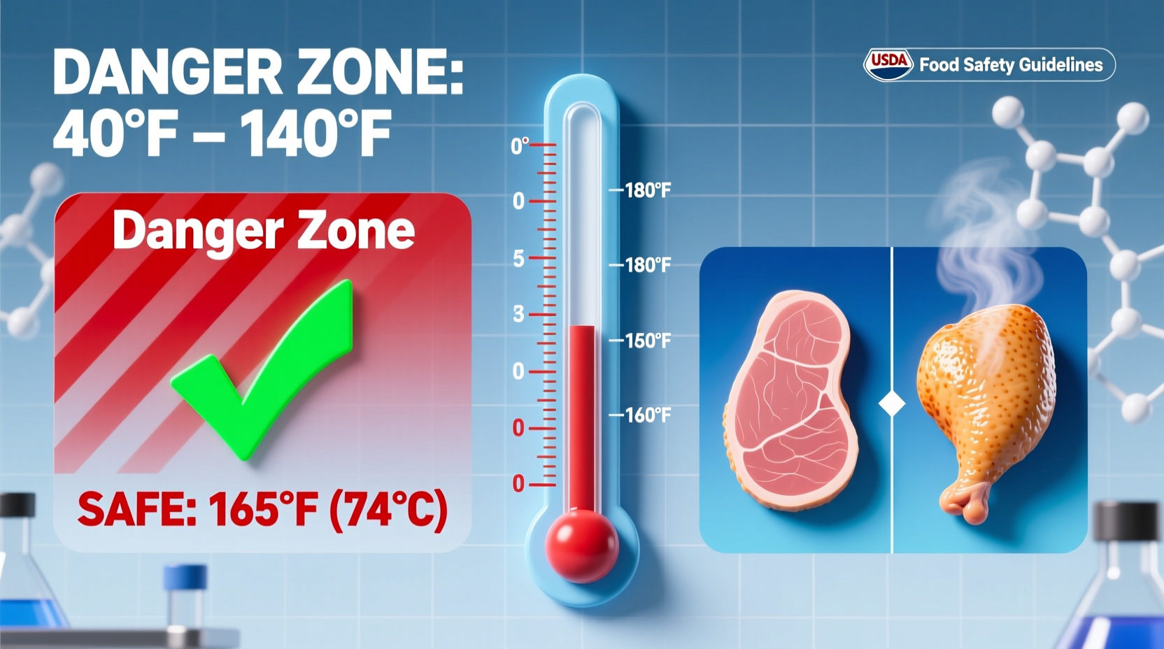 Cooked chicken safety temperature chart showing danger zone