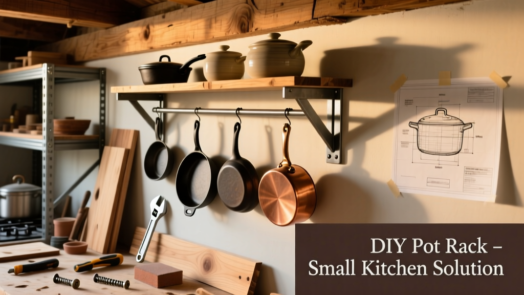 DIY Wall-Mounted Pot Rack for Small Kitchens