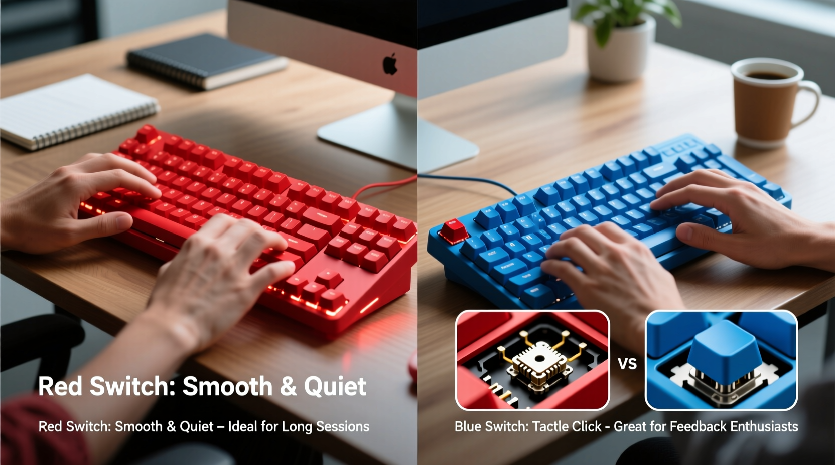 red switch mechanical keyboard vs blue switch which is actually better for typing all day