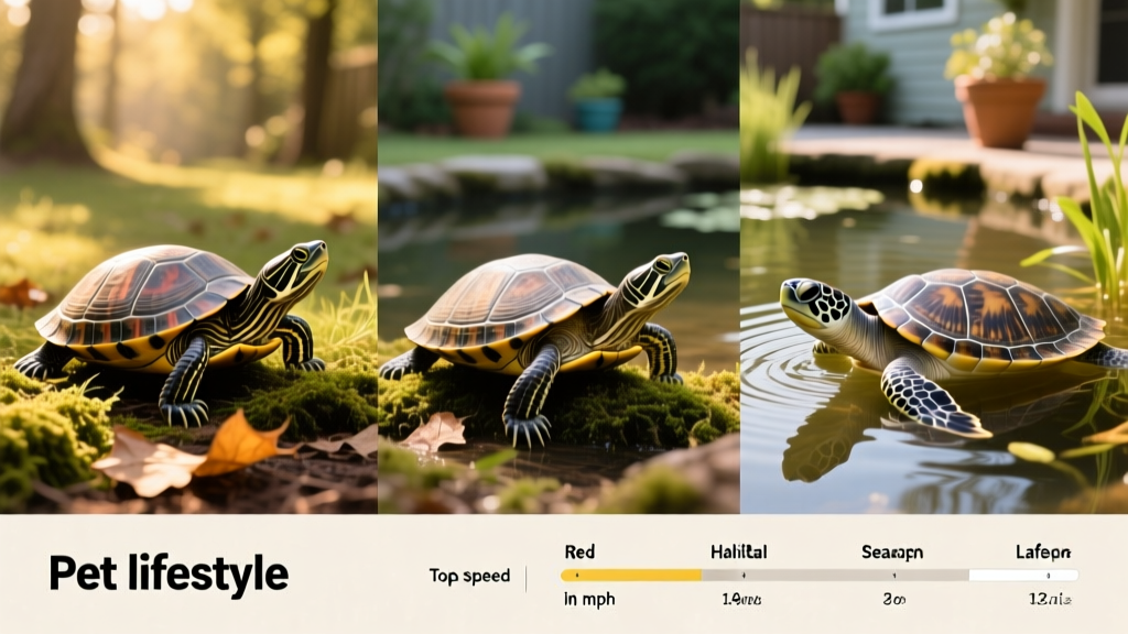 Side-by-side comparison of common turtle species on land and in water