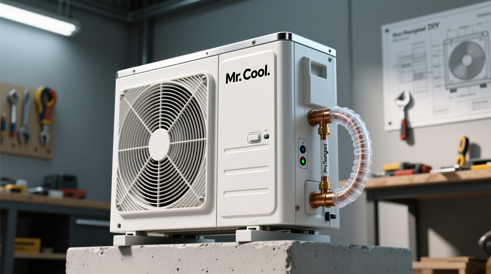 Mr Cool DIY mini split components with pre-charged line set