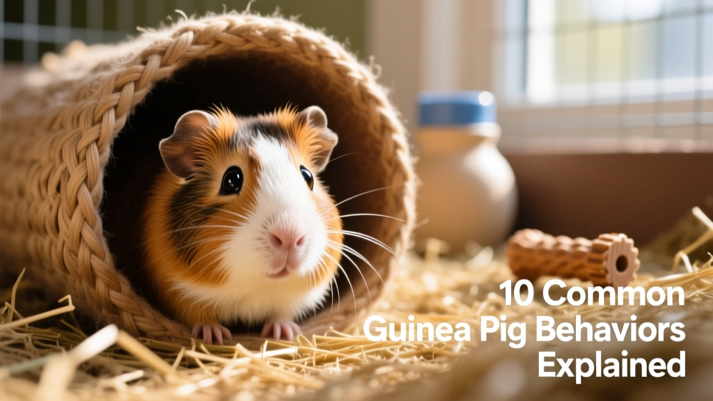Guinea pig peeking out from inside a cozy tunnel hideout