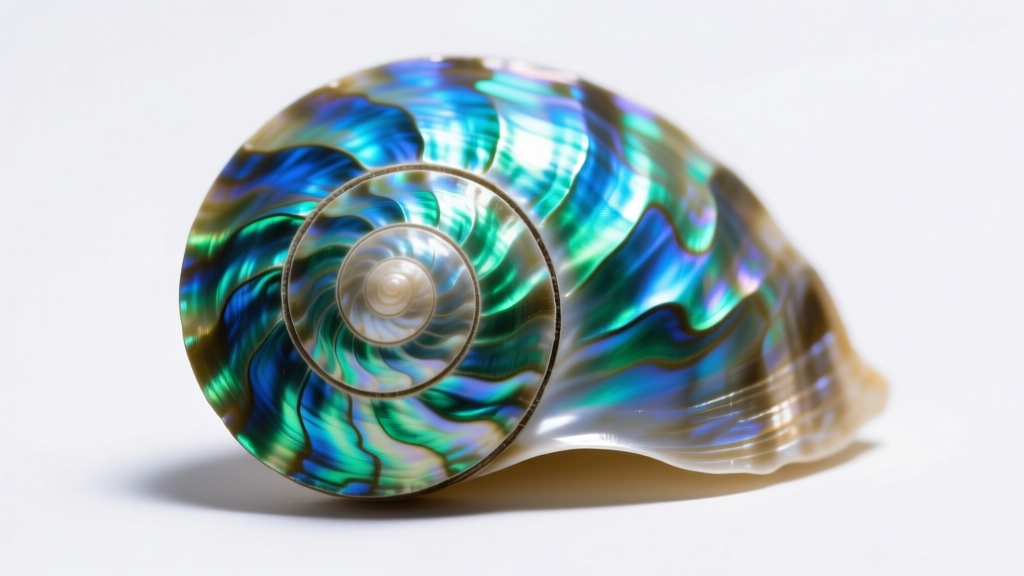Macro photography of raw New Zealand paua shell showing vivid blue and green iridescent swirls under bright studio lighting